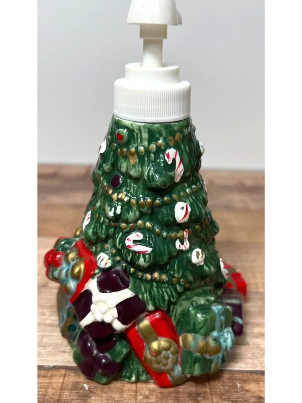 Ceramic Christmas Tree Soap/Lotion Dispenser With Holiday Themed Decorative Base
